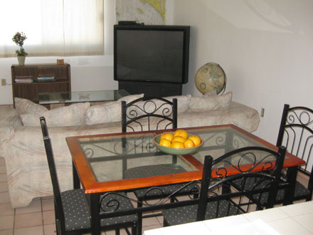Dining area with table
and four chairs